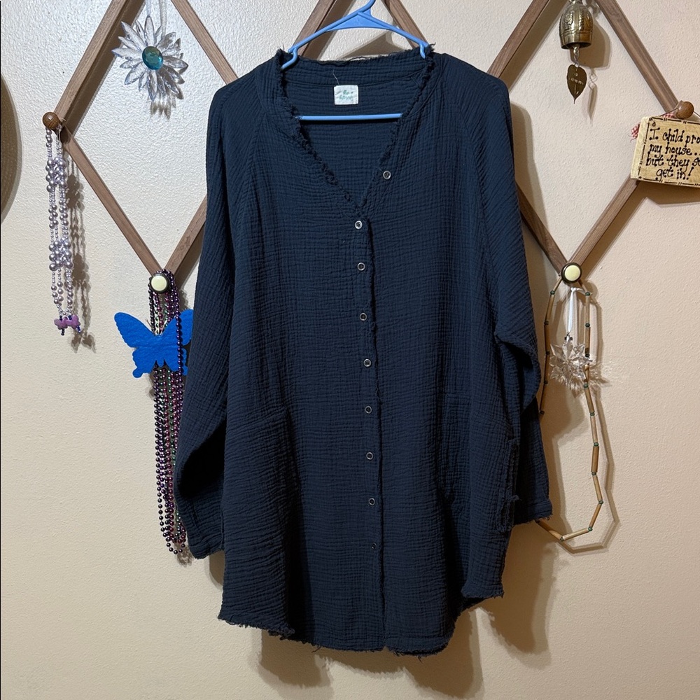 Chic Blue Button-Front Tunic - Picture 1 of 8